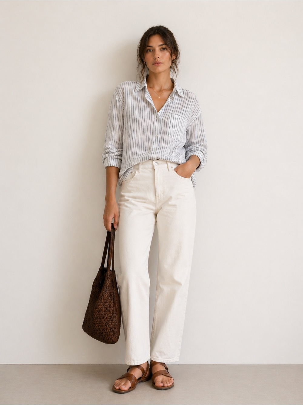 EILEEN FISHER Mini Striped white and dark gray stripes Organic Linen Shirt - Picture 2 of 10
